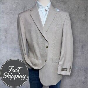 NEW Jos A Bank Men’s Blazer 44R Tan Wool Cotton Sport Coat Jacket Two Button